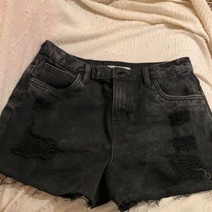 BLACK High waisted jean shorts distressed look brand new worms once size small